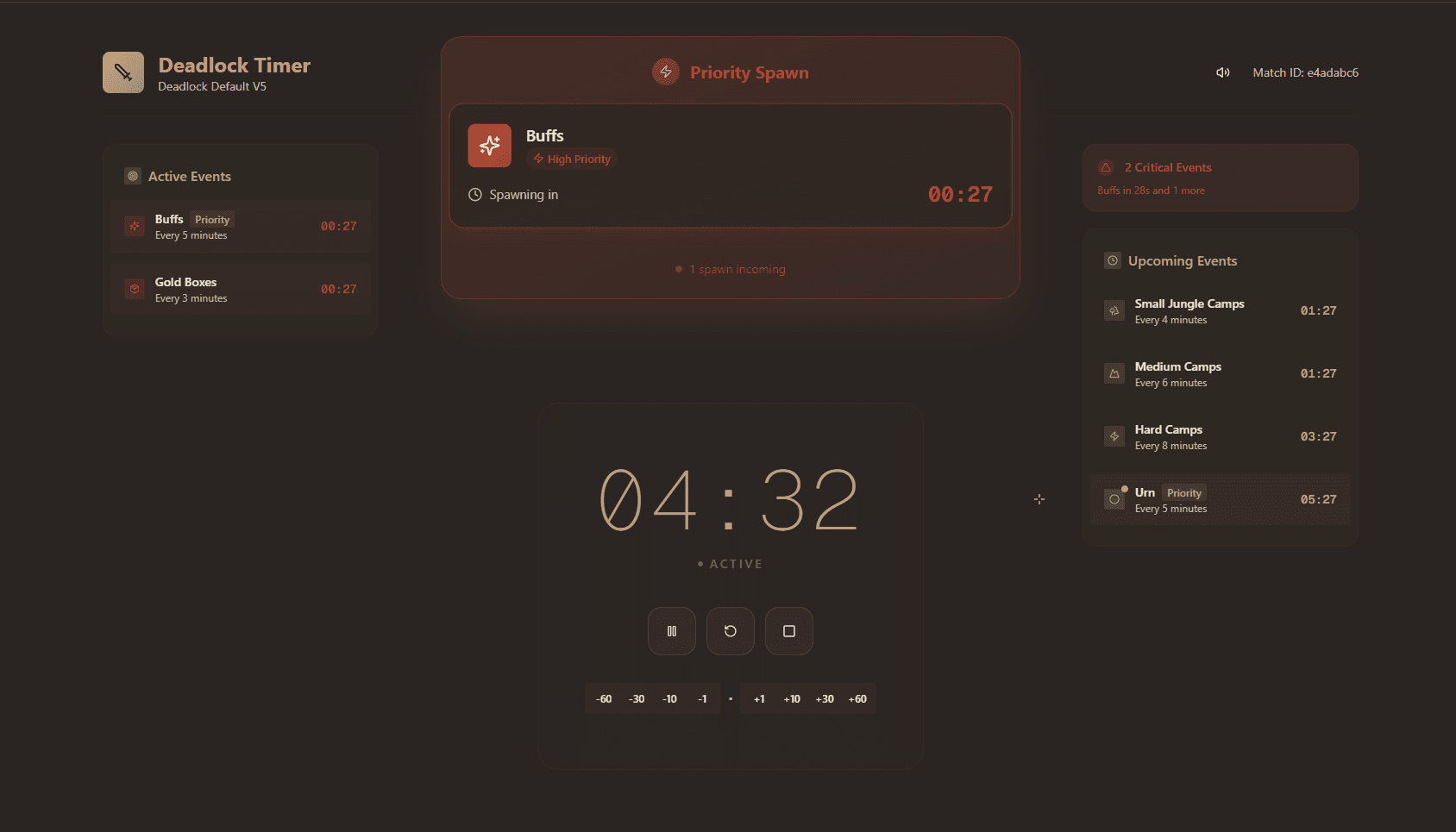 Deadlock Timer App Interface